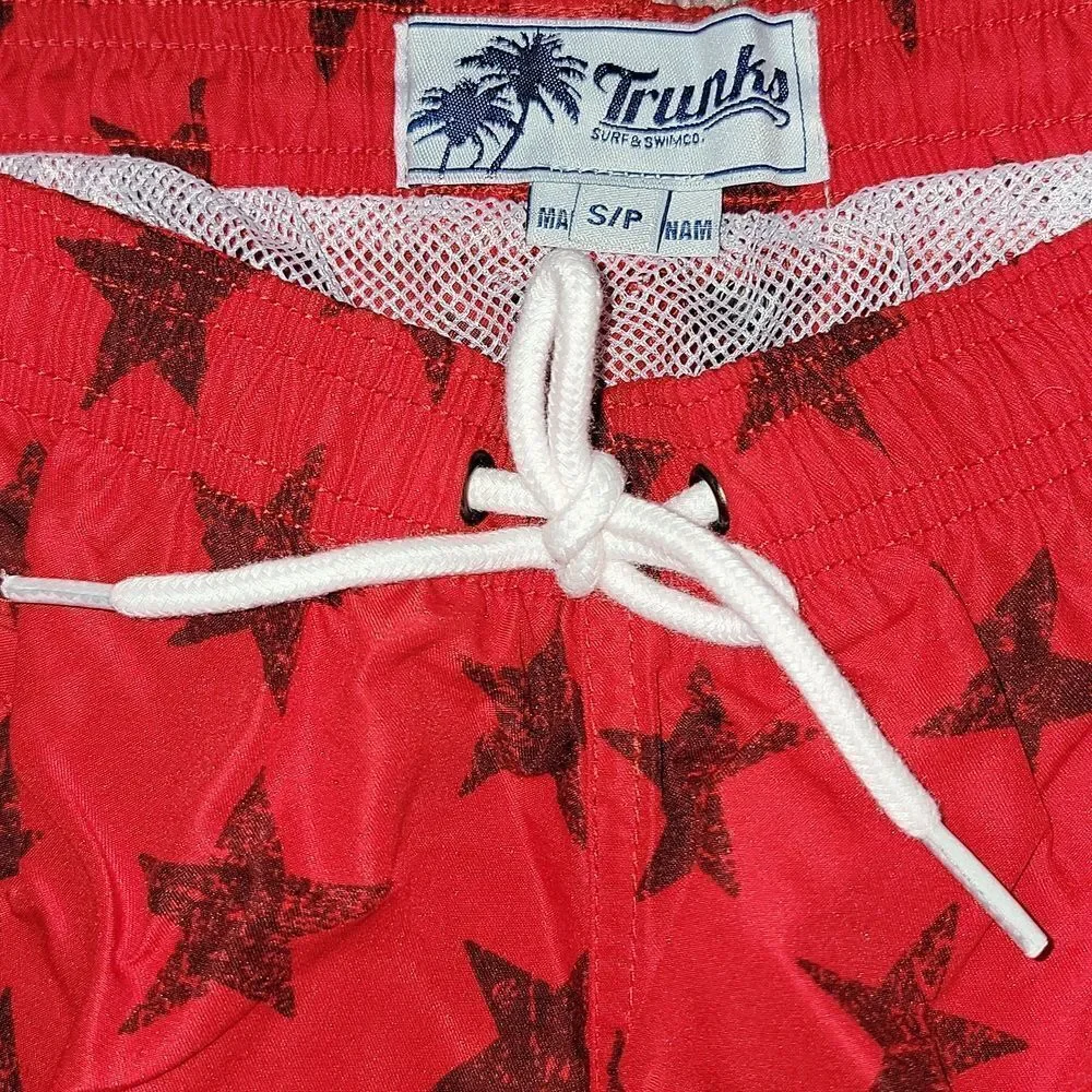 New Trunks Surf & Swim San O Short Lined Swim Trunks Tomato / Black Size S Small